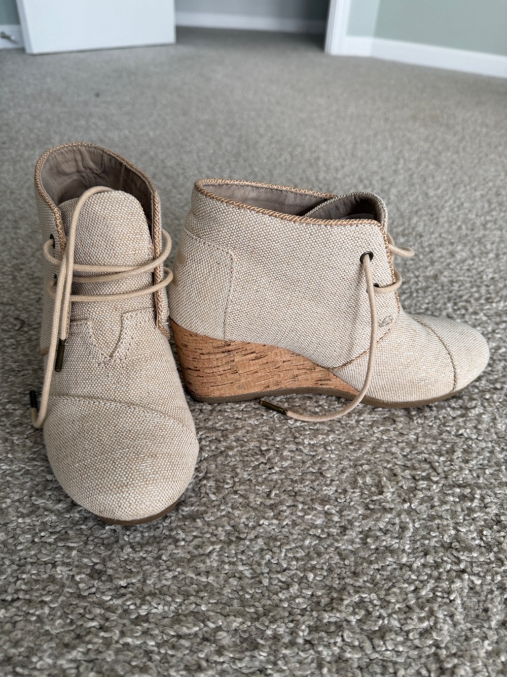 Toms Beige Canvas Wedge Ankle Booties